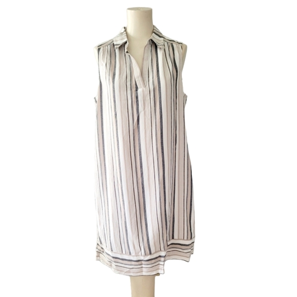 Chico's Impact Stripe Mini Dress Taupe and Gray Size 2 New with Tags Preppy - Picture 7 of 10